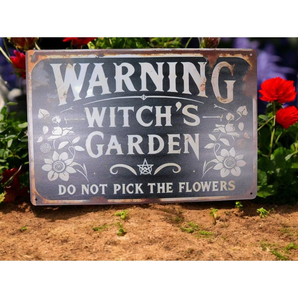Warning Witch's Garden Metal Tin Sign 12x8 Vintage Gothic Decor - Picture 2 of 12